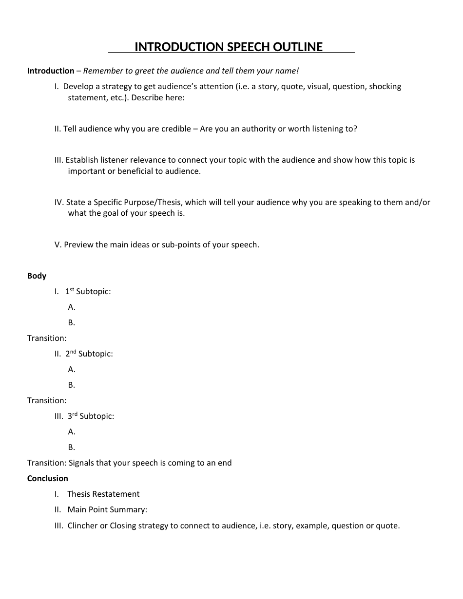 Introduction Speech Outline - Template