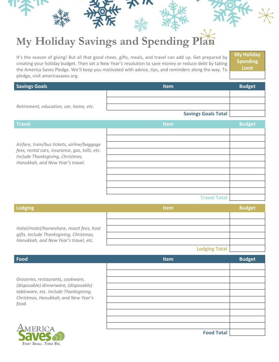 Holiday Savings and Spending Plan Document Template