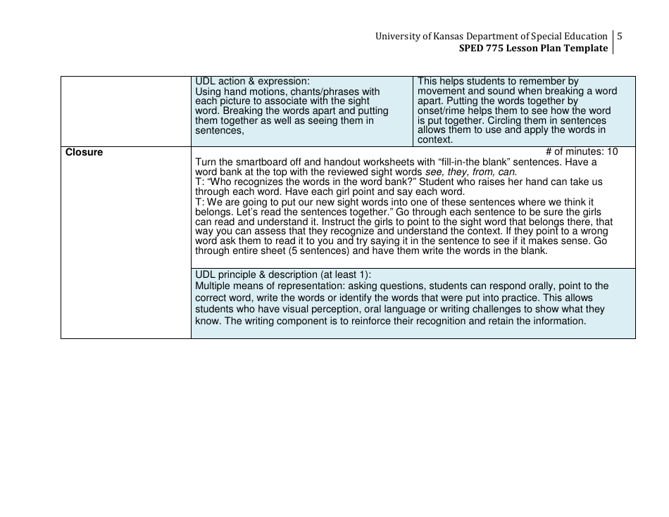 Lesson Plan Template - University of Kansas Department of Special Education, Page 5