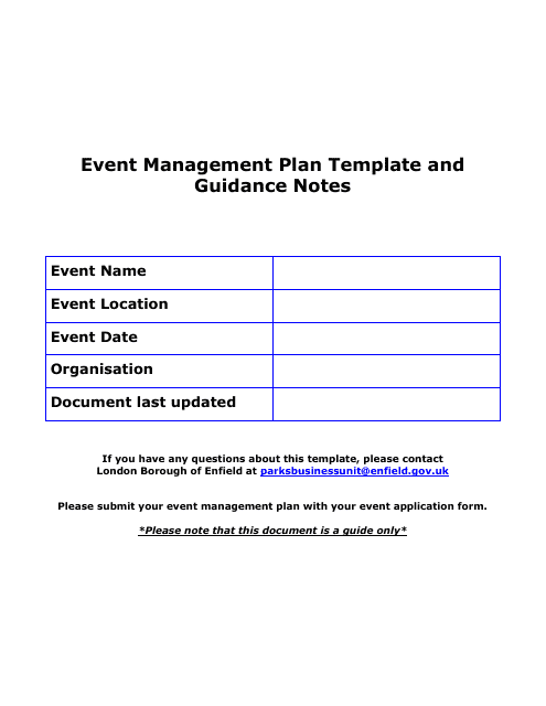 Event Management Plan Template and Guidance Notes - Borough of Enfield, Greater London, United Kingdom