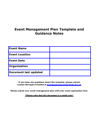Event Management Plan Template and Guidance Notes - Borough of Enfield, Greater London, United Kingdom
