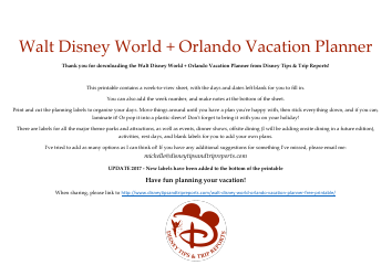 Document preview: Walt Disney World + Orlando Vacation Planner