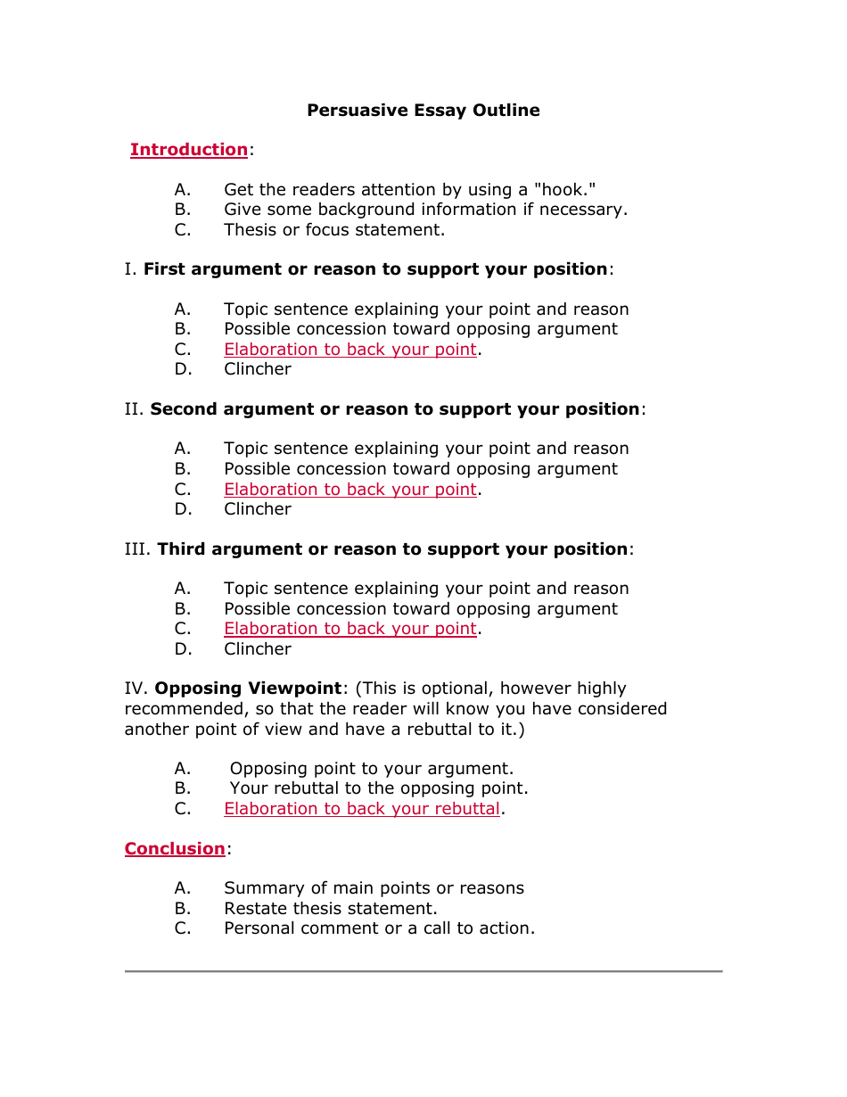 Persuasive Essay Outline - Four Parts