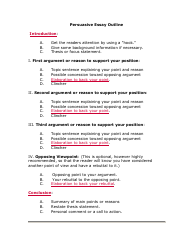 Document preview: Persuasive Essay Outline - Four Parts