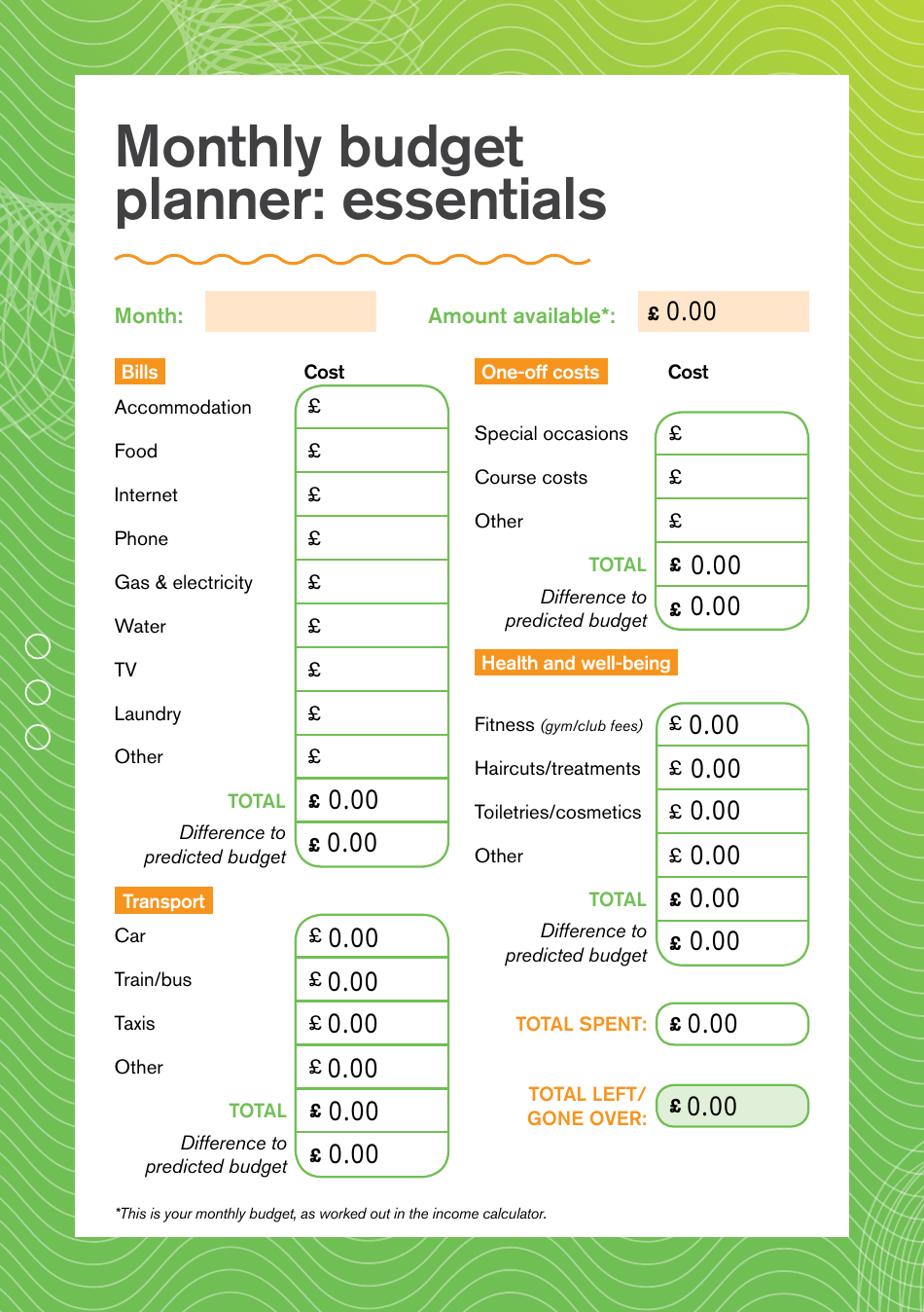 University Budget Planner, Page 8