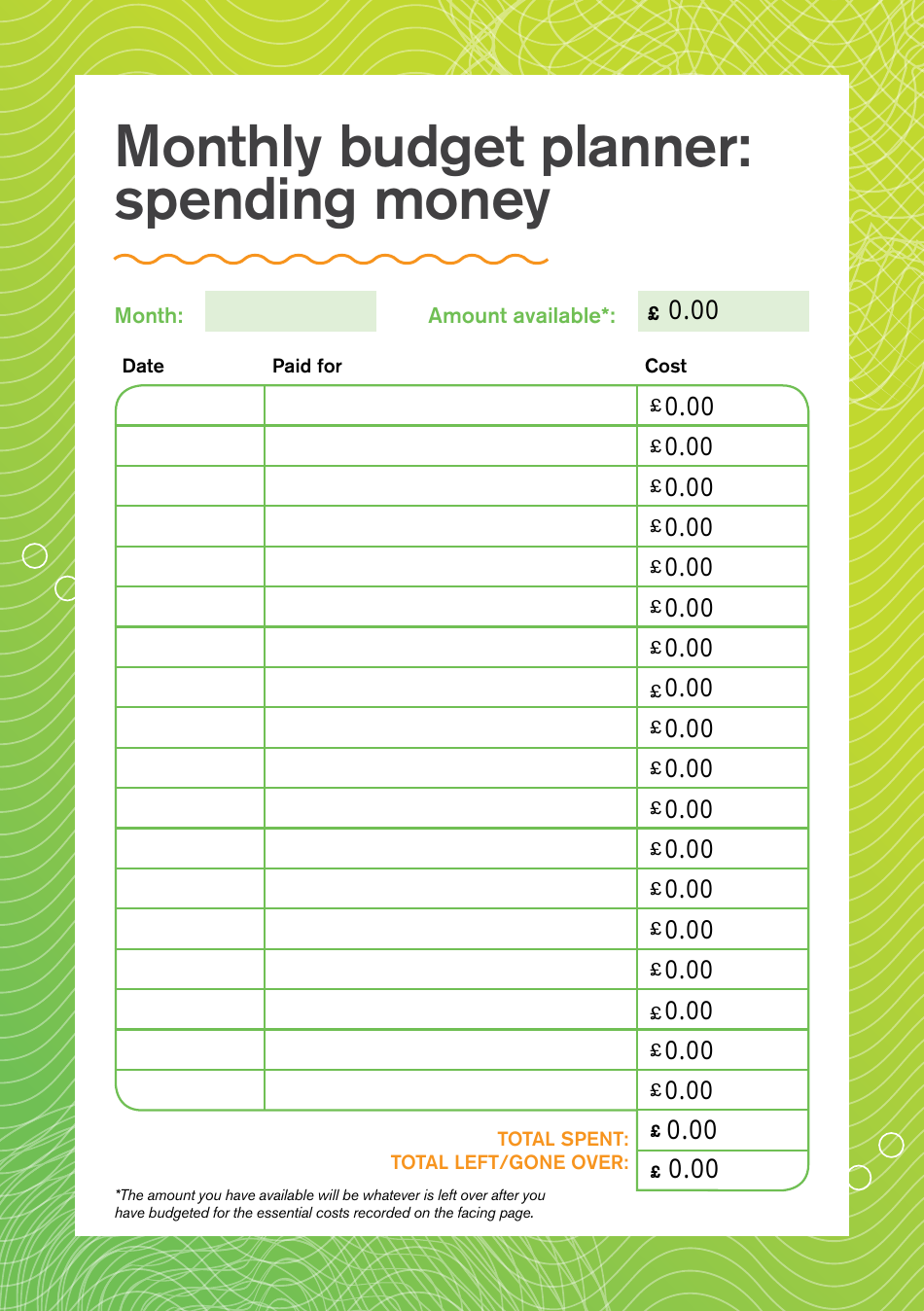 University Budget Planner, Page 9