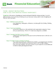 Monthly Budget Worksheet for Teens