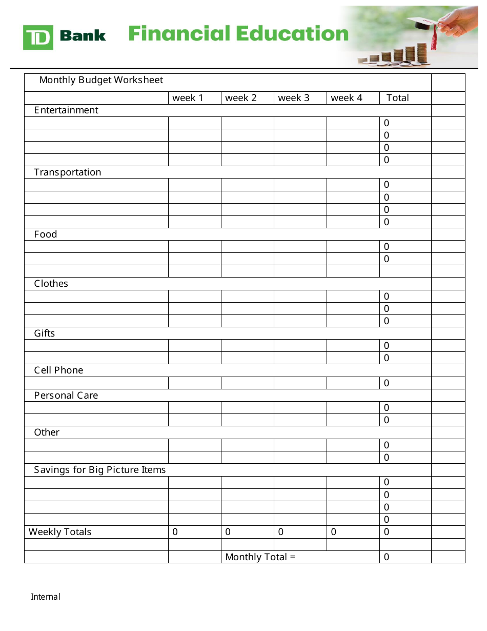 Monthly Budget Worksheet for Teens, Page 2