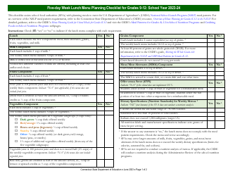 Document preview: Five-Day Week Lunch Menu Planning Checklist for Grades 9-12 - Connecticut, 2024
