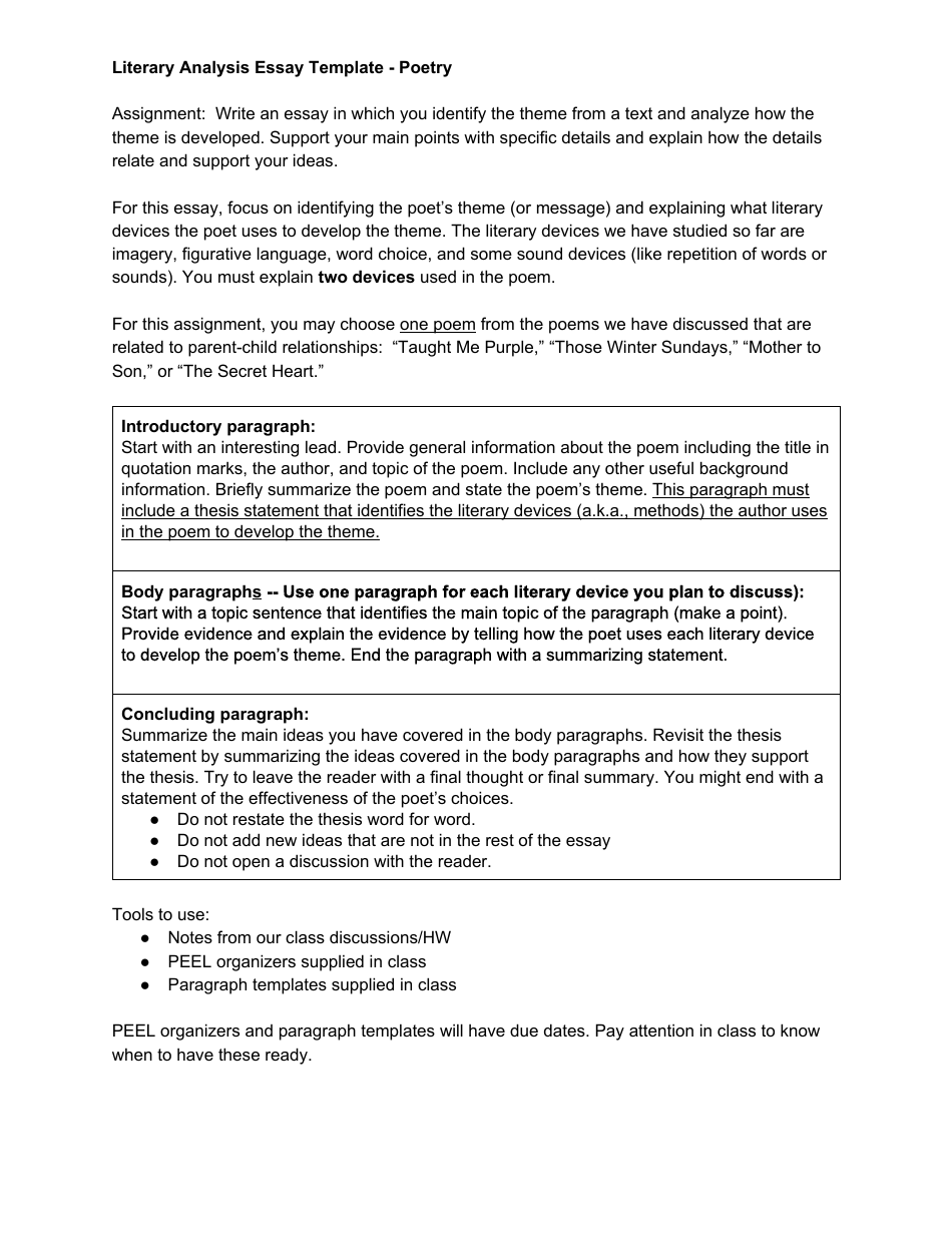 Literary Analysis Essay Template - Poetry preview image