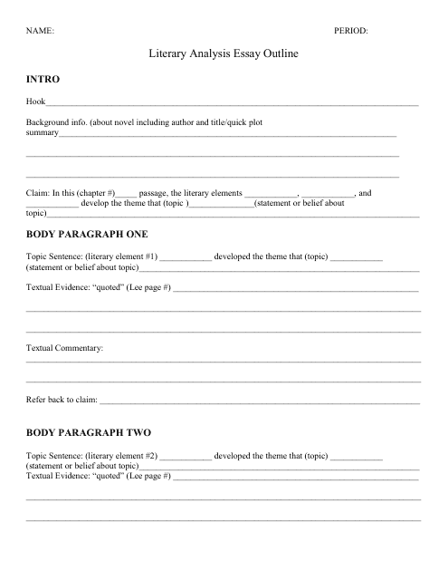 Literary Analysis Essay Outline Download Printable PDF Templateroller