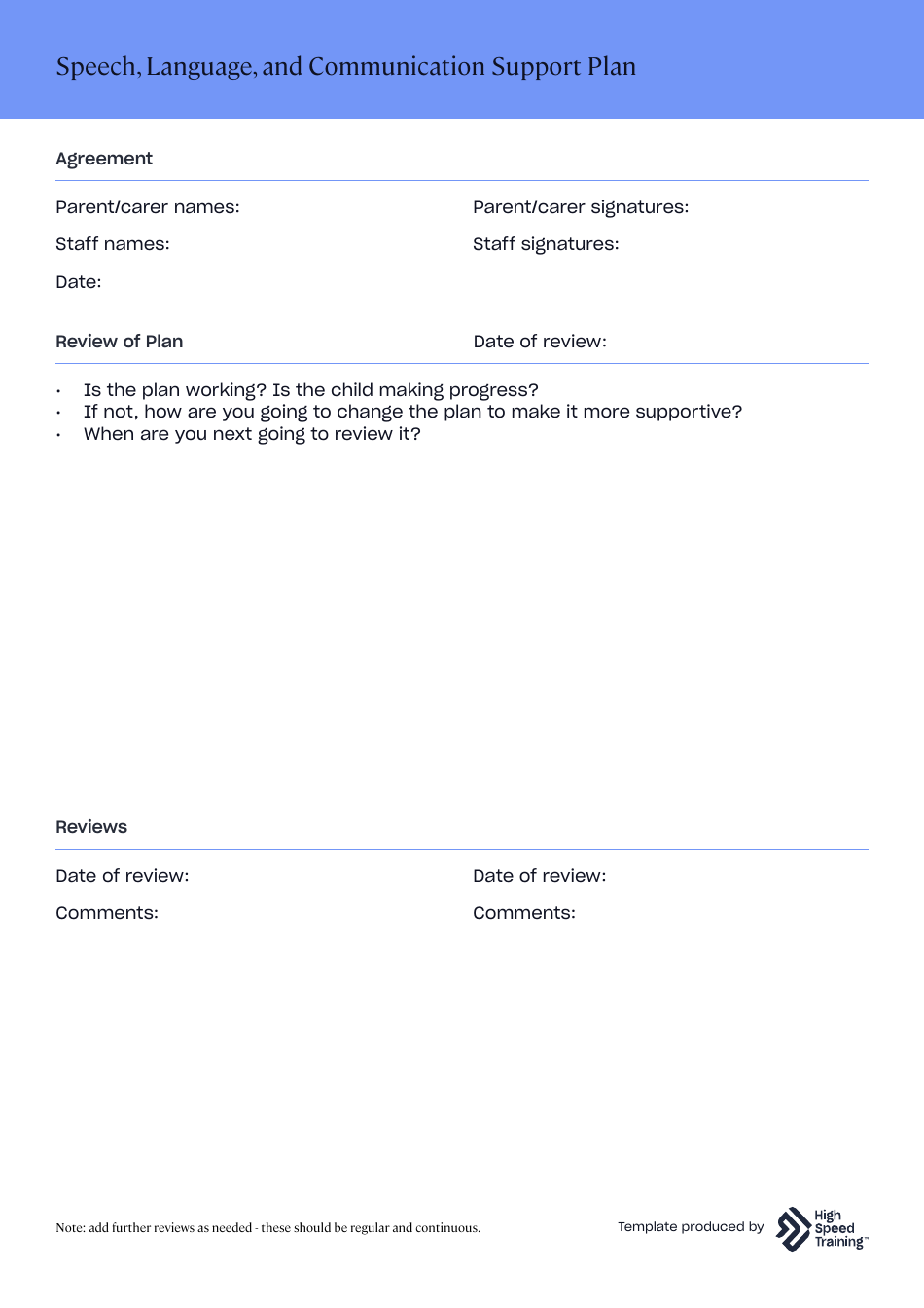Speech, Language, and Communication Support Plan, Page 3