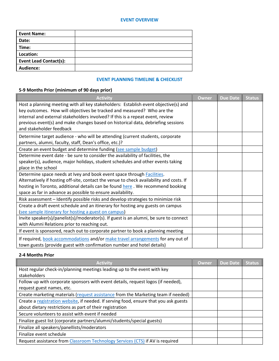 Event Planning Template - Checklist Download Printable PDF | Templateroller