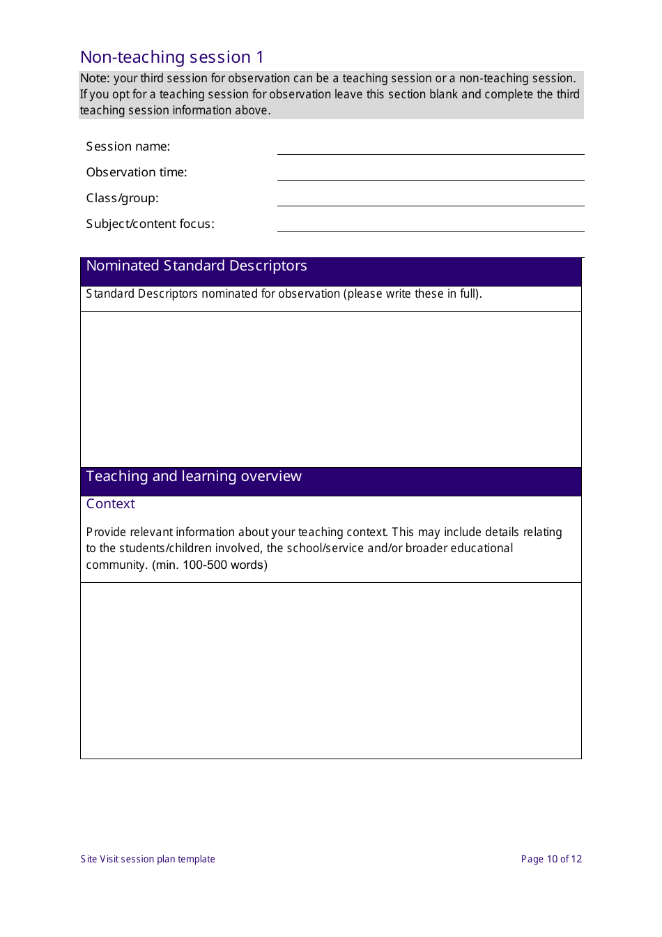 Site Visit Session Plan Template - New South Wales, Australia, Page 10