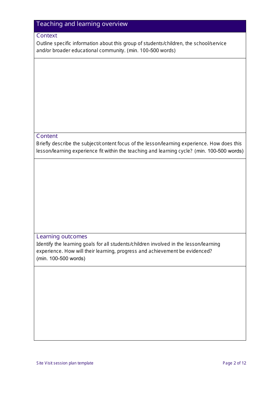 Site Visit Session Plan Template - New South Wales, Australia, Page 2