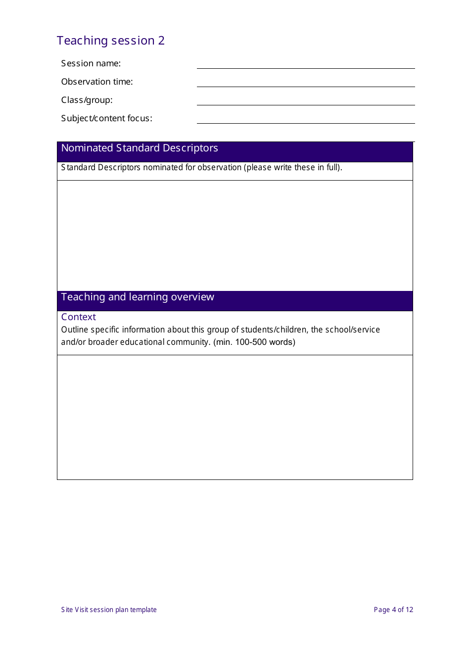 Site Visit Session Plan Template - New South Wales, Australia, Page 4