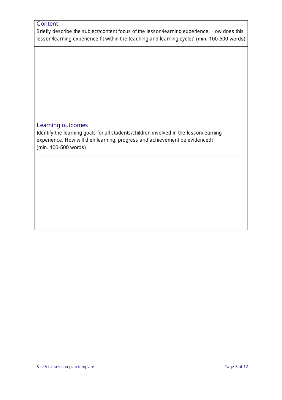 Site Visit Session Plan Template - New South Wales, Australia, Page 5