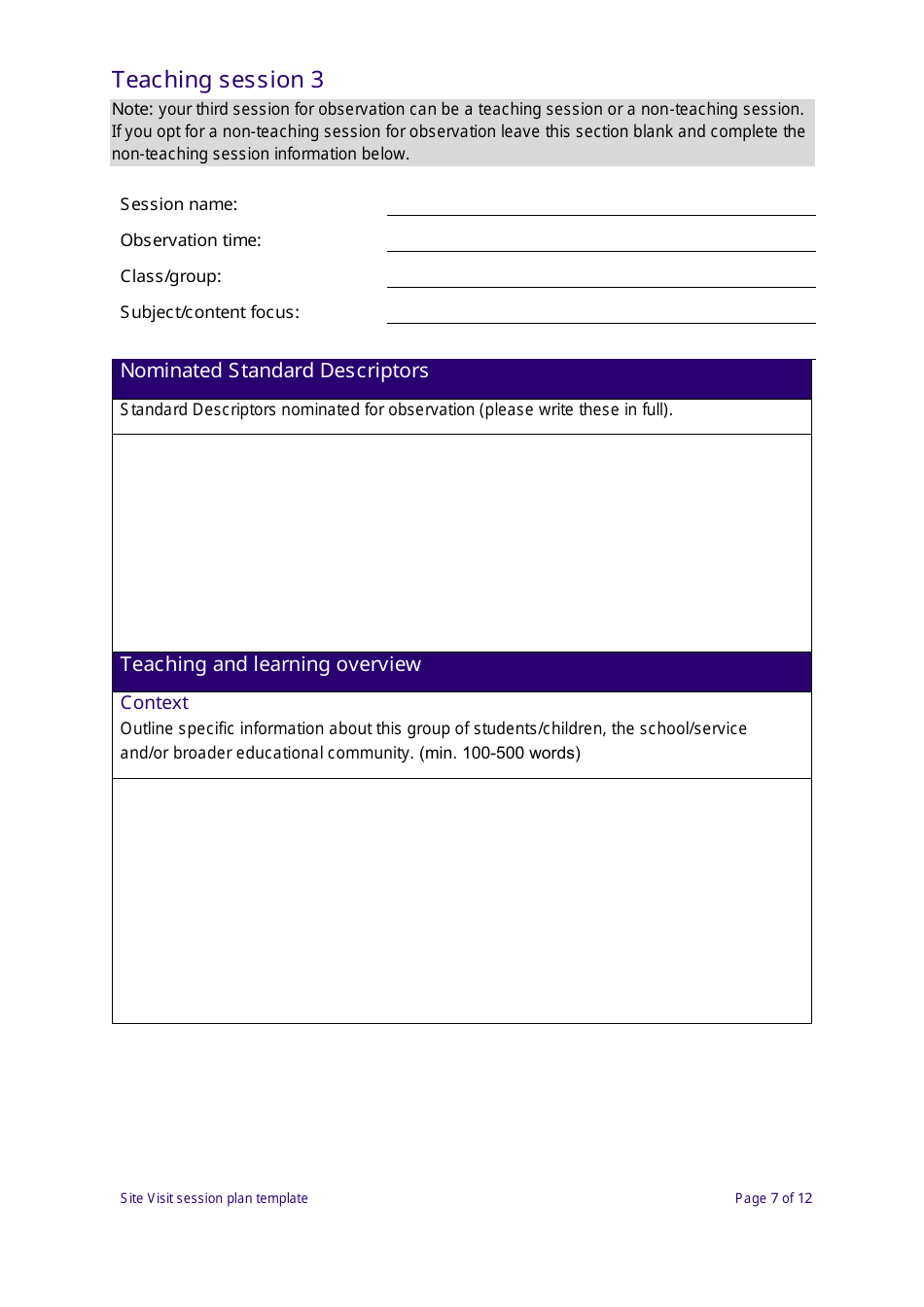 Site Visit Session Plan Template - New South Wales, Australia, Page 7
