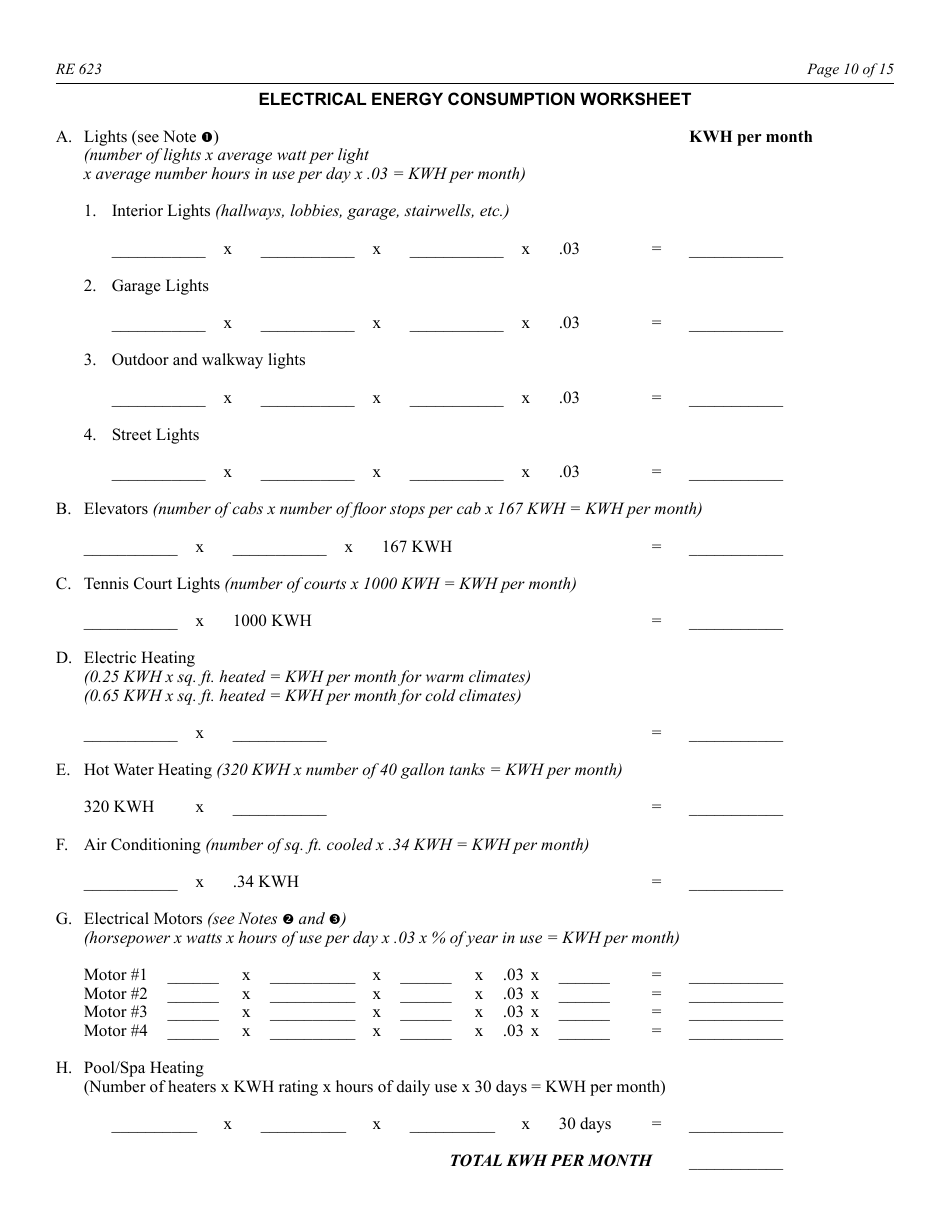Form RE623 Budget Worksheet - California, Page 10