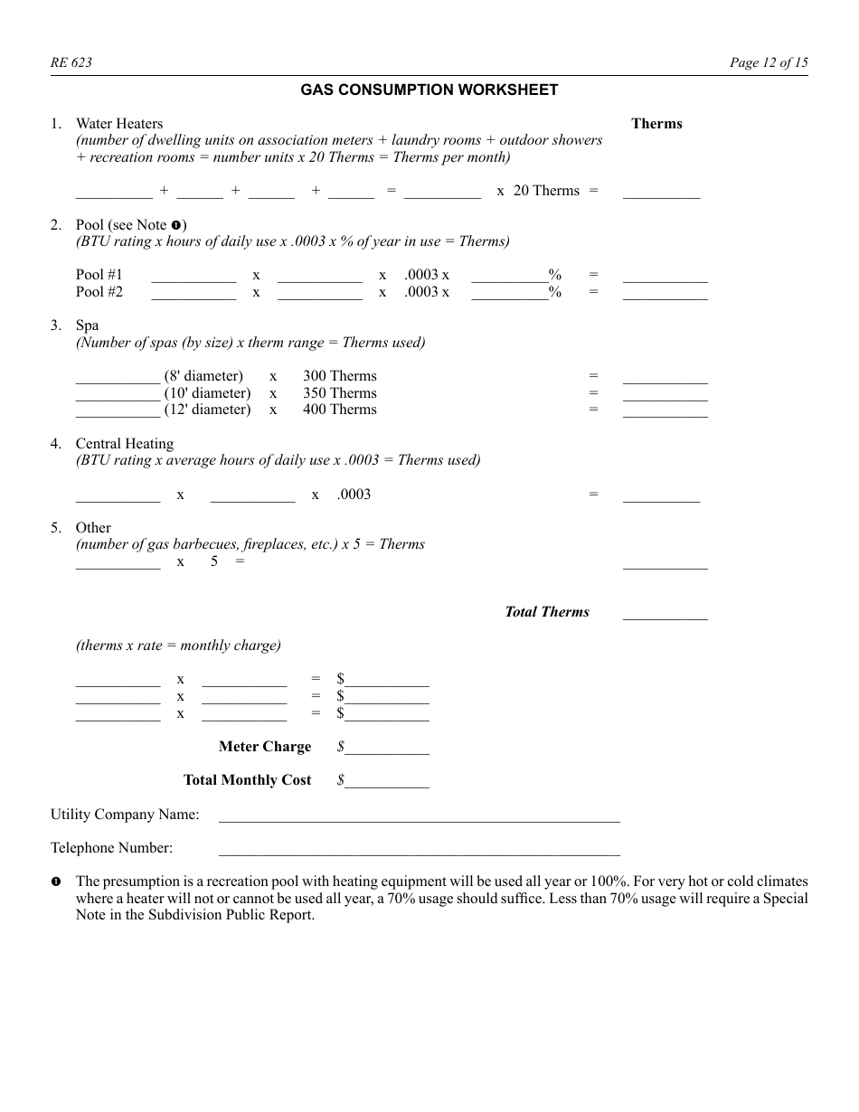 Form RE623 Budget Worksheet - California, Page 12