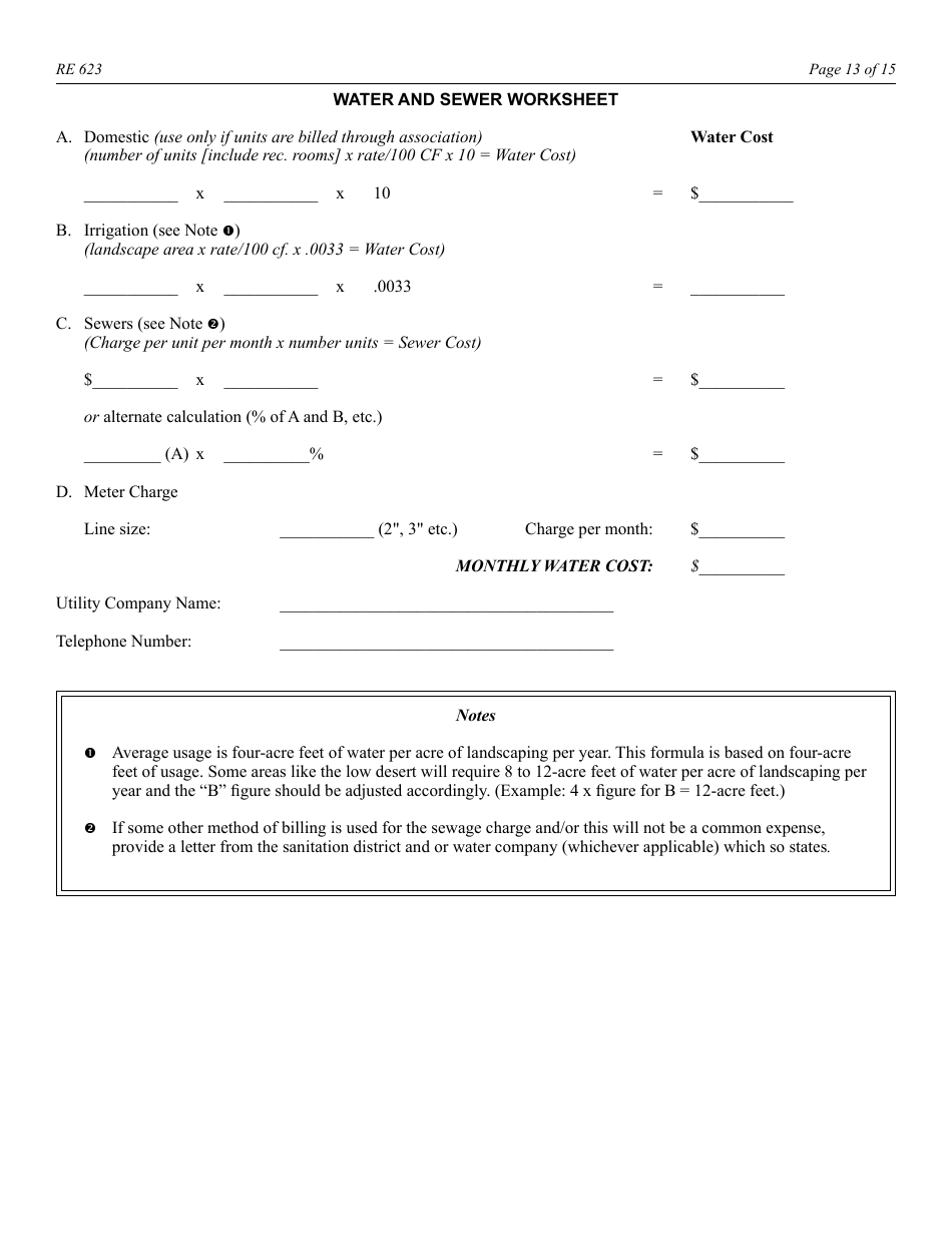 Form RE623 Budget Worksheet - California, Page 13