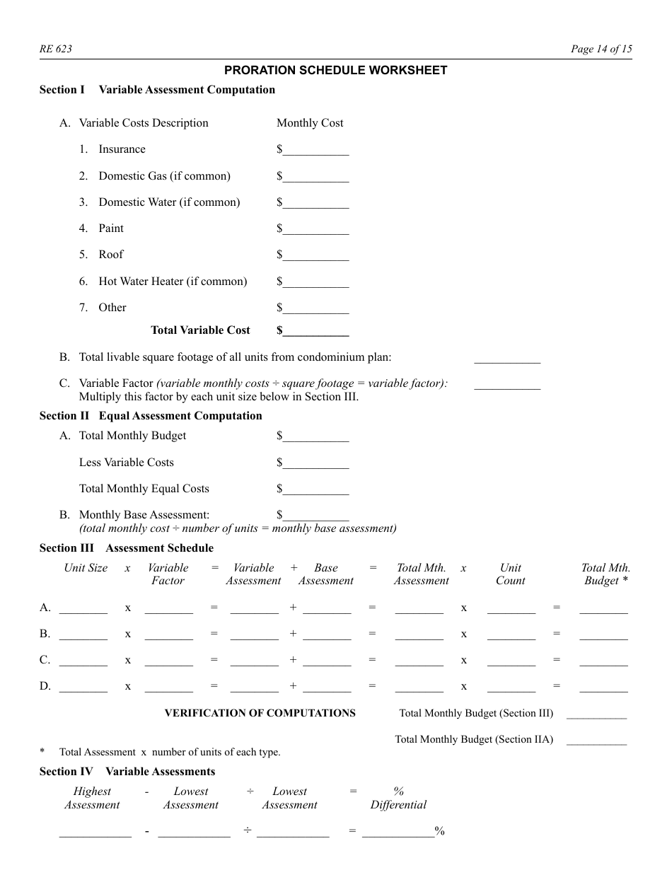 Form RE623 Budget Worksheet - California, Page 14