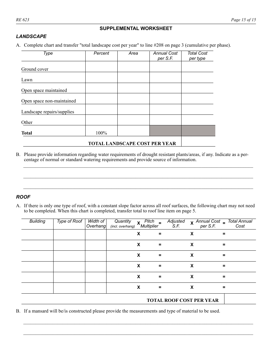 Form RE623 Budget Worksheet - California, Page 15