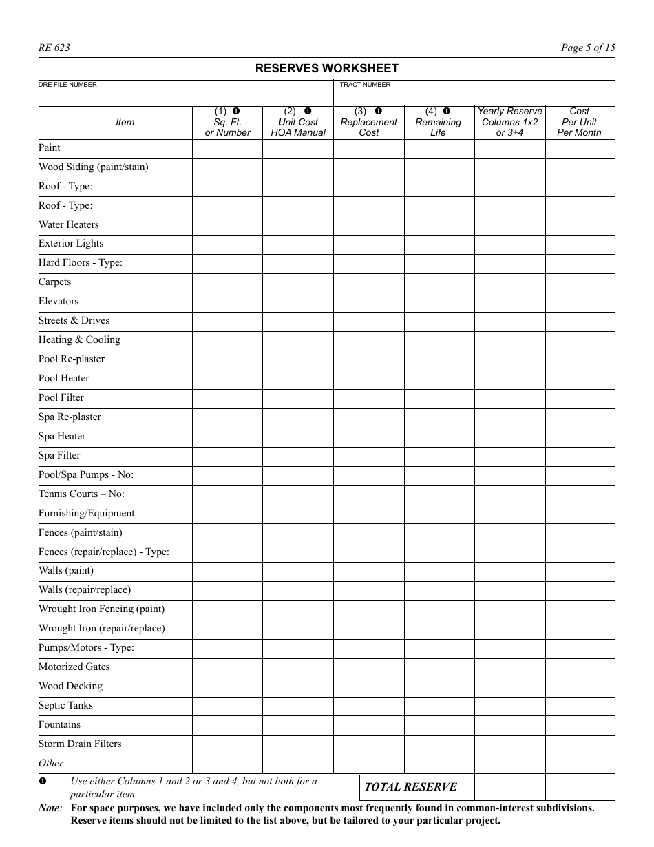 Form RE623 Budget Worksheet - California, Page 5