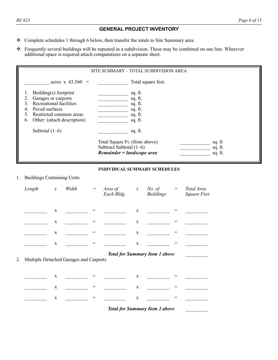 Form RE623 Budget Worksheet - California, Page 6