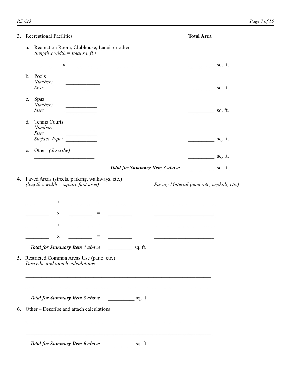Form RE623 Budget Worksheet - California, Page 7