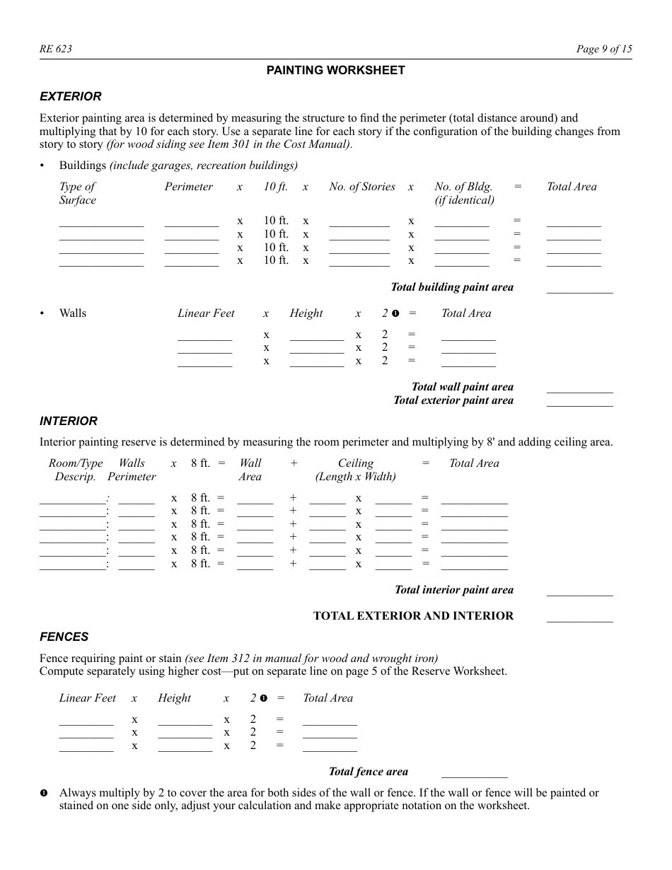 Form RE623 Budget Worksheet - California, Page 9