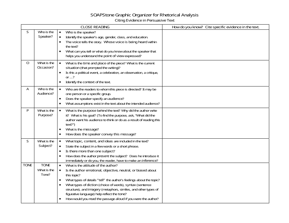 Soapstone Graphic Organizer for Rhetorical Analysis Download Printable PDF Templateroller