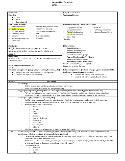 2nd Grade Lesson Plan Template - Editable and Printable Version