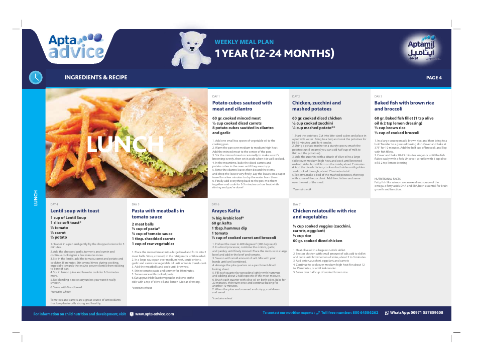 Weekly Meal Plan - 1 Year (12-24 Months), Page 4