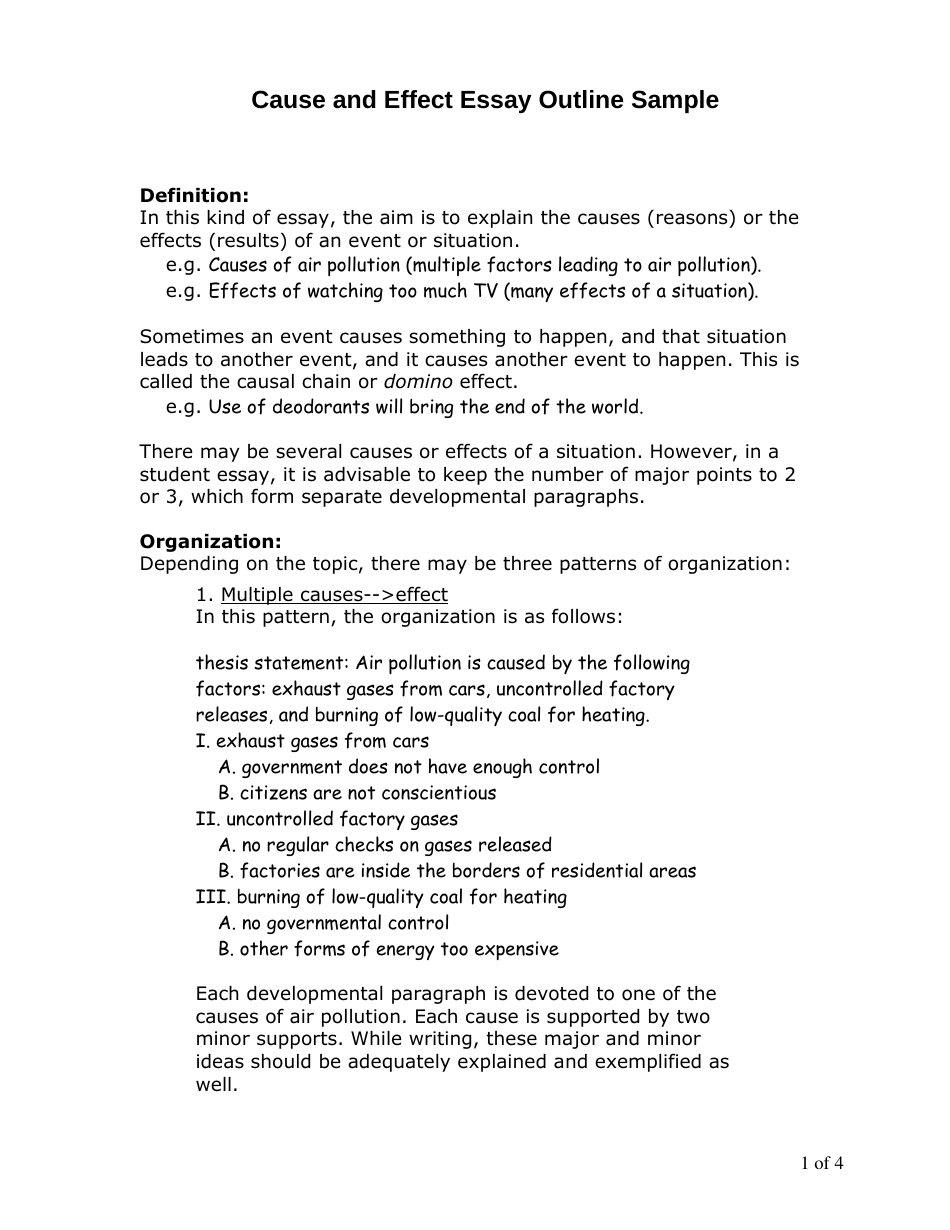 Cause and Effect Essay Outline Sample