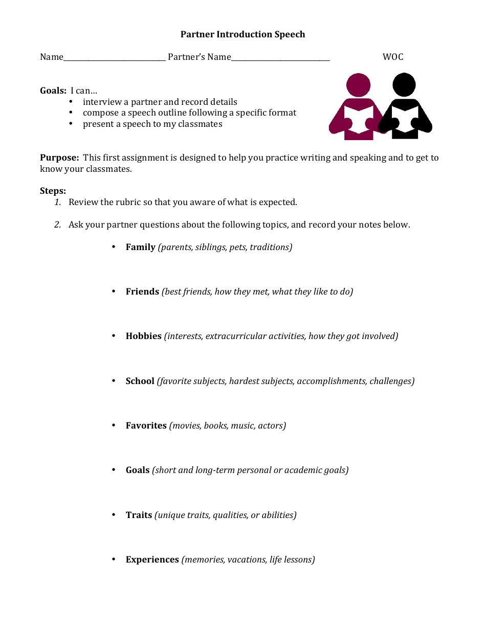 Partner Introduction Speech Outline Template