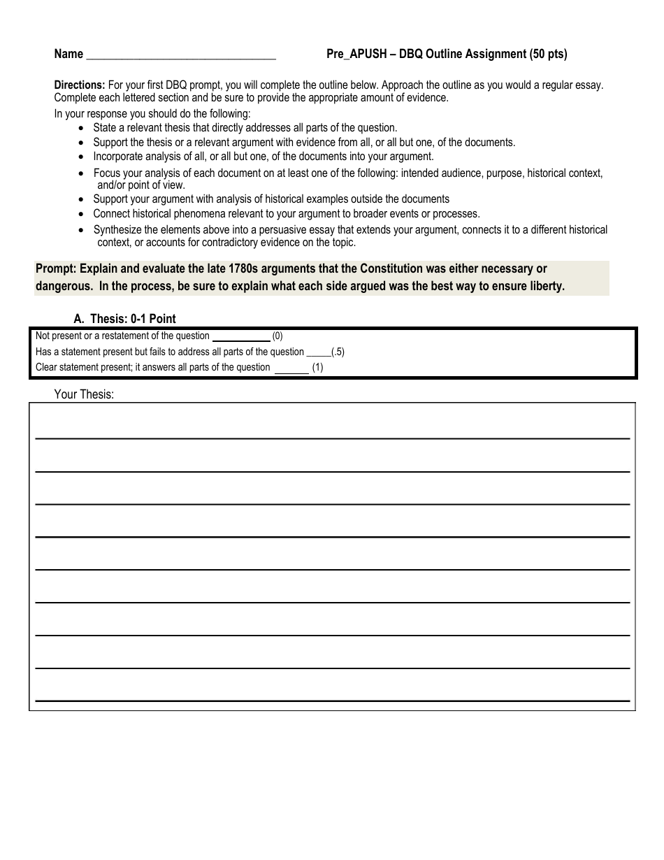 Dbq Essay Outline Download Printable PDF Templateroller