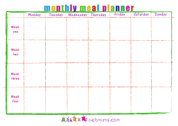 Document preview: Monthly Meal Planner Template