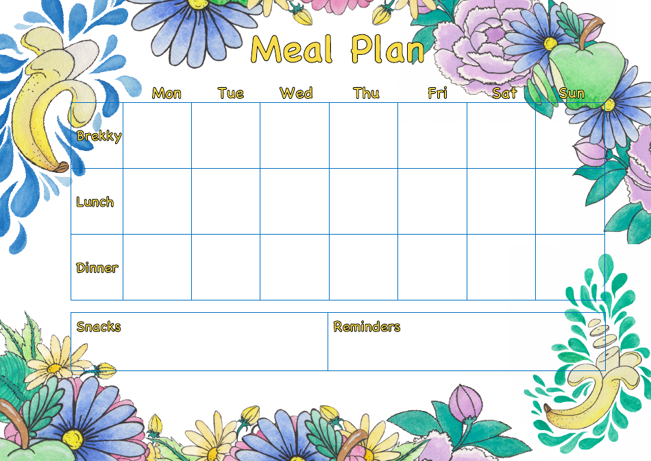Weekly Meal Planner and Shopping List Template - Fruit and Flowers, Page 1