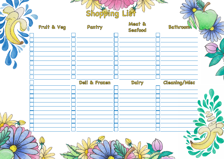 Weekly Meal Planner and Shopping List Template - Fruit and Flowers, Page 2
