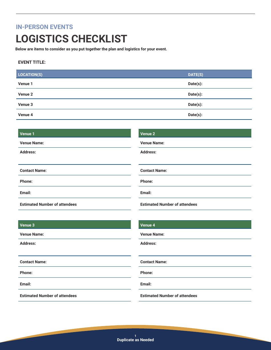 Event Logistics Checklist Download Fillable PDF | Templateroller