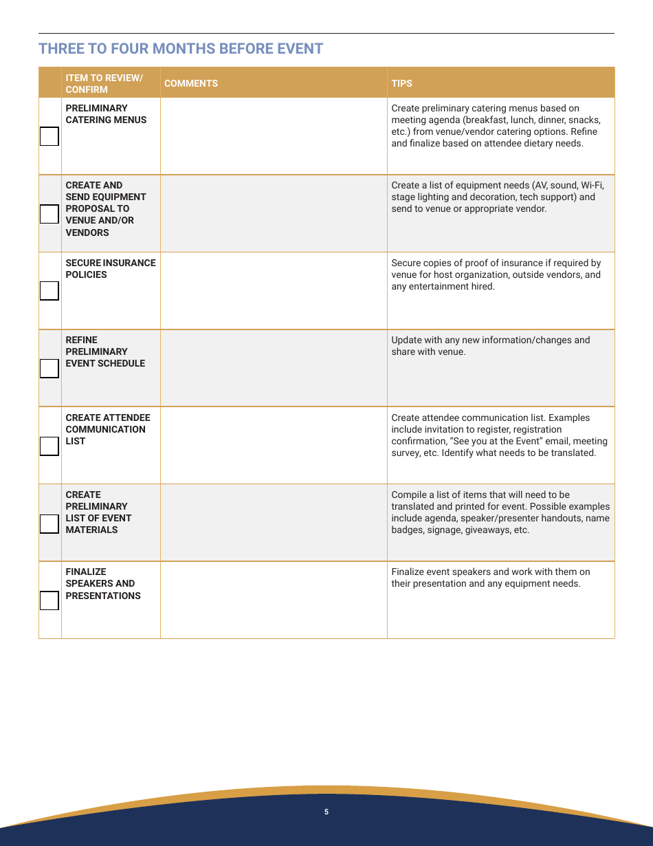 Event Logistics Checklist, Page 5