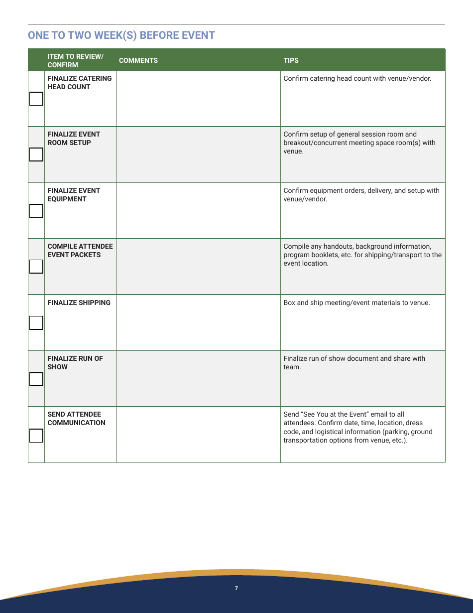 Event Logistics Checklist, Page 7