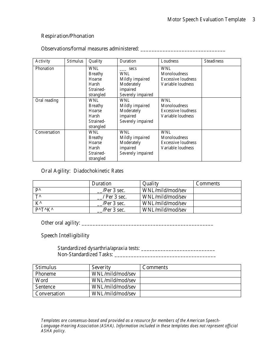 Motor Speech Evaluation Template Download Printable PDF Templateroller Motor Speech Evaluation Template Download Printable PDF Templateroller