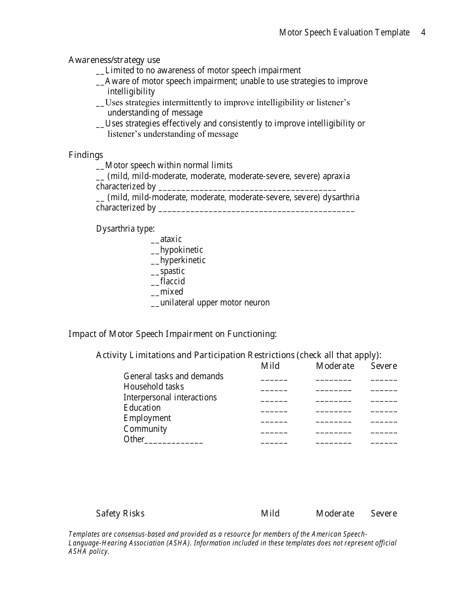 Motor Speech Evaluation Template Download Printable PDF Templateroller Motor Speech Evaluation Template Download Printable PDF Templateroller