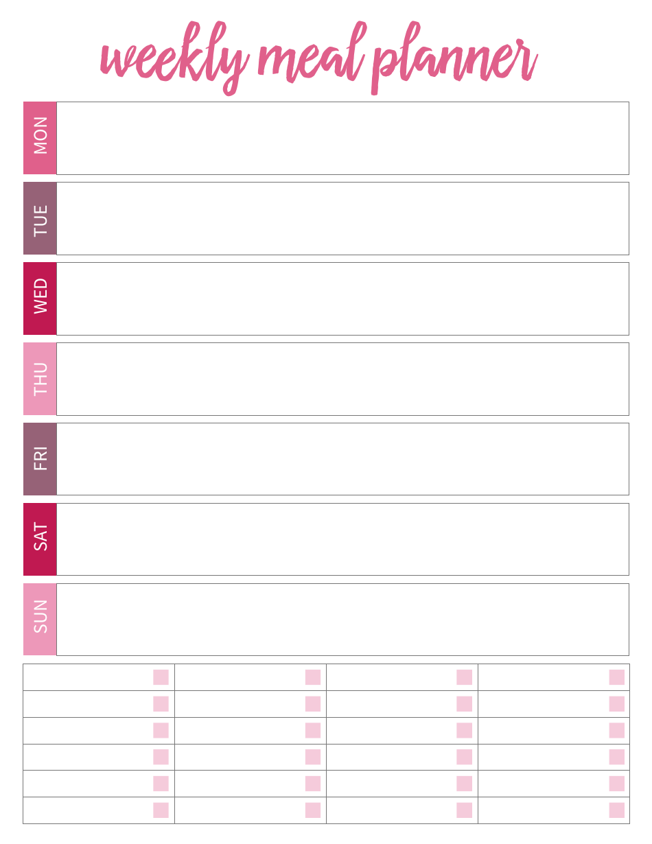 Weekly Meal Planner Template - Pink Download Printable PDF | Templateroller
