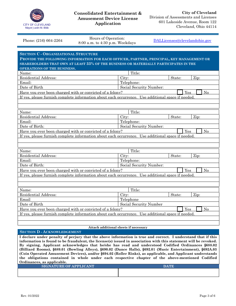Consolidated Entertainment  Amusement Device License Application - City of Cleveland, Ohio, Page 3
