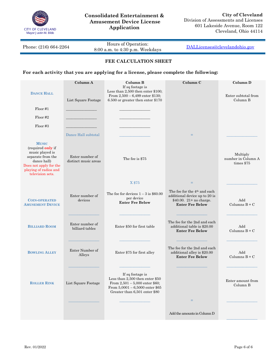 Consolidated Entertainment  Amusement Device License Application - City of Cleveland, Ohio, Page 6