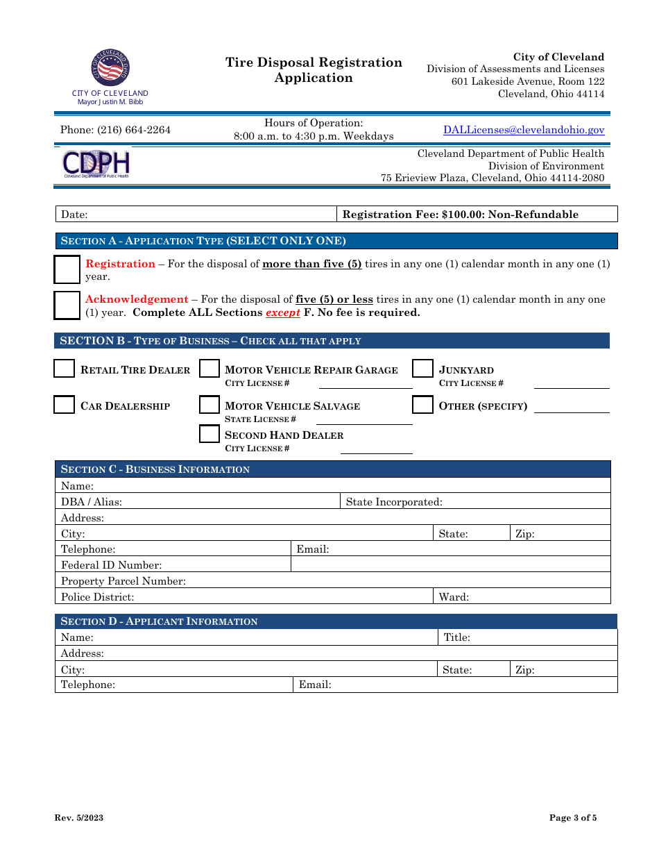 Tire Disposal Registration Application - City of Cleveland, Ohio, Page 3