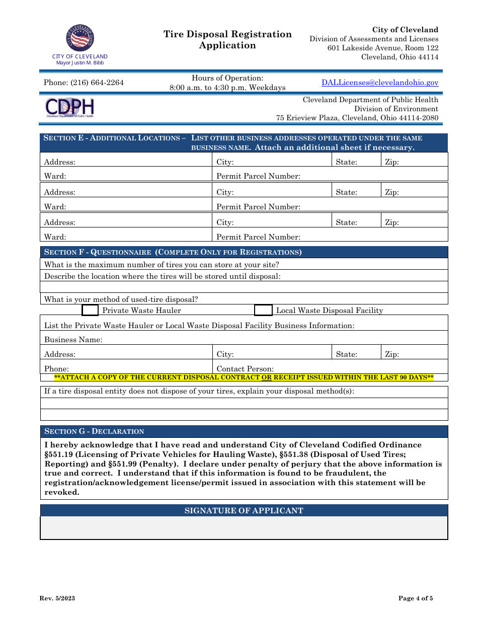 Tire Disposal Registration Application - City of Cleveland, Ohio, Page 4